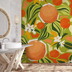 Hexoa Hxadeco - Papier peint feuilles agrumes colores - Multicolore