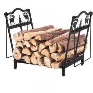 Todeco Porte-Bûches Pliable avec Deux Poignées, Motif Élan, Charge 50 kg, 40x38x32 cm, Support à Bois de Chauffage pour Cheminée, Intérieur et
