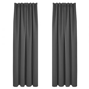 Deconovo - lot de 2 Rideaux Occultants Isolants Thermiques avec Galon Fronceur, Grande Taille, 140x260 cm, Gris Foncé - Gris Foncé