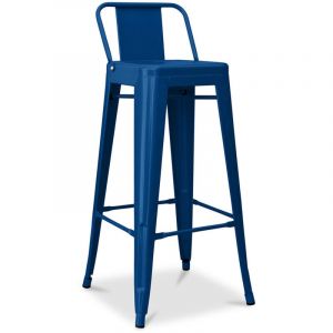 Privatefloor Tabouret de bar avec dossier - Design industriel - 76cm - Nouvelle édition - Stylix Bleu foncé