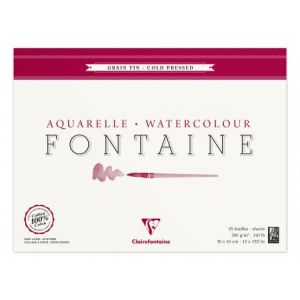 Clairefontaine 96415C - Bloc encollé de 25 feuilles de papier aquarelle Fontaine grain fin, 300 g/m², 30x40