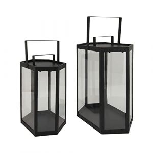 Lot de 2 lanternes d'extérieur modernes en métal noir et PVC