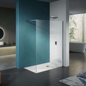 Grand Verre - Paroi de douche en verre Extra-clair purifi&eacute; 90x200 avec profil&eacute; mural en inox et barre extensible 73-120 cm