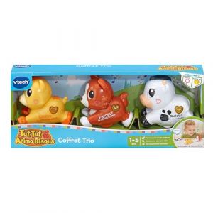Vtech Tut Tut Animo Bisous Coffret Trio - 3 Animaux Interactifs à roulettes, Chat, Chien et Vache - Jouets Musicaux et Sonores à Collectionner - Cadeau Enfant de 1 an à 5 Ans - Contenu en Français