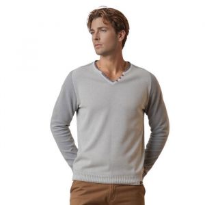 Pull Gris Pour Homme &Agrave; Manches Longues - Confortable Et Styl&eacute; Avec Col En V Pour Un Look D&eacute;contract&eacute;