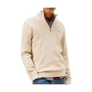 Tommy Jeans TJM SLM Ess Light &frac14; Zip SWTR Ext Dm0Dm21654 Pull Semi-zipp&eacute;, Beige (Gulf Sand), S Homme