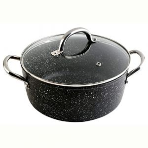 WECOOK! Granite Casserole High Induction Complete 28 cm Glass Lid, Forged Aluminum 6.7 Liters, Non-Stick Ecological Stone PFOA Free, Steel Handles, Suitable All Cookers, Ceramic Glass, Gas, Oven