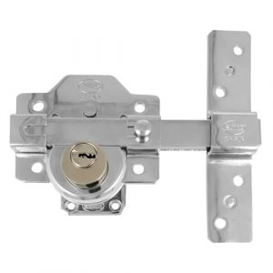 Amig - Verrou de porte avec cylindre de haute sécurité extérieur et intérieur en acier chromé – 105 x 170 mm, cylindre 50 mm – Couleur argent – Antibumping – Anti-crochetage