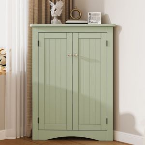Colonne de salle de bain, Armoire 2 portes 3 &eacute;tag&egrave;res, 61.5x45x90 cm, Meuble-lavabo pour salle de bain, cuisine et salon, Vert