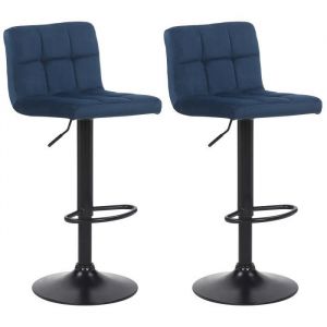 CLP Lot de 2 Tabourets de bar Feni en velours, Bleu