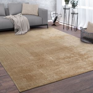 Paco Home - Tapis De Salon Poils Ras Lavable Monochrome Style Moderne Beige Cr&egrave;me 200 cm rond