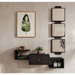 Design Ameublement - Meuble d'entrée 1 Tiroir avec Miroir Console d'Entrée Vestiaire Finition en couleur Noir Mate 99,5x145x22cm Modèle Neo - Noir