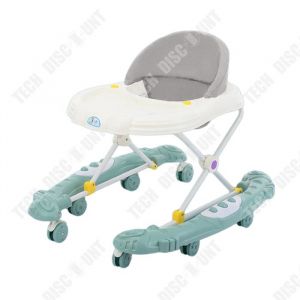 Td Trotteur 4-En-1 Pliable Réglable Avec Roues Silencieuses À 360° Et Poignée Et Plateau D'activités Musical Amovible Trotteur Verte