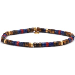 Bracelet Acier Perles Heishi 4mm Pierre Lapis Jaspe Rouge Et Oeil De Tigre