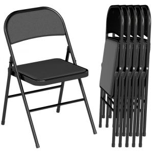 Homcom Lot de 6 chaises - pliantes portables - avec coussin en rev&ecirc;tement synth&eacute;tique et cadre en acier - noir