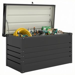 Outsunny Coffre de rangement en m&eacute;tal - bo&icirc;te de jardin - 450L, acier galvanis&eacute; &eacute;tanche avec double v&eacute;rins &agrave; gaz - gris anthracite