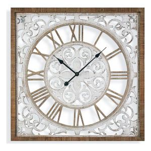 Image de Versa Horloge carrée en bois arabesques 80 cm