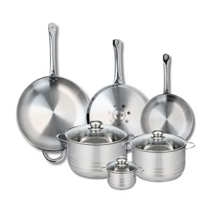 Elo 9886550 Batterie de cuisine 6 pièces, Ensemble de 3 Poêles de cuisson 24, 28 et 32 cm et 3 faitouts 12, 20 et 24 cm Profi Brillant, inox, induction
