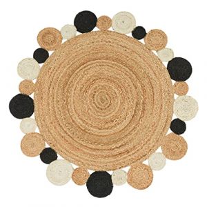 Paco Home - Tapis Rond Salon Jute Motif Ethnique Boho Moderne Fait Main Tapis Naturel ø 100 cm rond, Noir 2