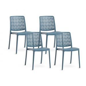 Lot de 4 chaises de jardin empilables en polypropylène Bleu