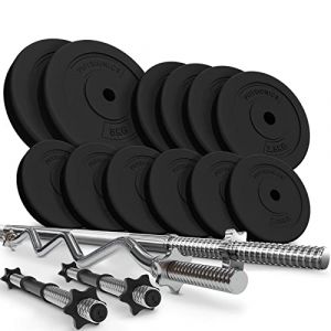 Image de Physionics® Set de Barres d'Haltère avec Disques de Poids - 45/75/105/125 kg, Barre Longue