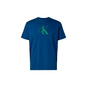 Calvin Klein T-Shirt Manches Courtes Homme Center Monogram Classic en Coton, Bleu (Blue Jean), XXL