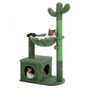 PAWZ Road Arbre à Chat Cactus avec Hamac Suspendu & Poteaux à Griffer & Maison Confortable, 102cm, Vert