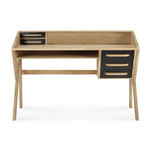 Ethnicraft Bureau Origami / Chêne massif - 135 cm / 5 tiroirs noir en bois