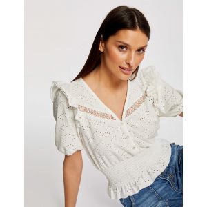 Morgan T-shirt manches courtes brodé ecru femme - Taille S