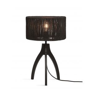 Image de Good & Mojo Lampe de table bambou IGUAZU abat-jour jute noir base noire Ø30 x 16 cm, h. 41cm Noir - Couleur Noir - Taille Taille unique