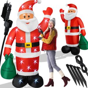 Père Noël gonflable xxl led éclairé avec matériel de fixation Décoration de Noël Figure de décoration de Noël Soufflerie silencieuse 195cm - Kesser