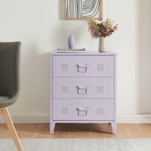 [en.casa] - Commode métallique Hämeenlinna avec 3 tiroirs acier 72 x 60 x 40 cm violet