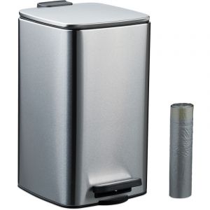 Relaxdays Poubelle de Salle de Bain, 8 litres, Seau intérieur Amovible, avec Couvercle Pratique, argentée