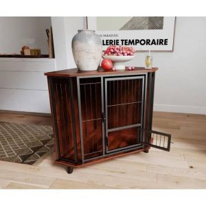 Meuble D'angle Pour Chien Costway, Porte Verrouillable De Nourriture, Pieds En Bois Caoutchouc, Cadre En Métal, Plateau De Travail