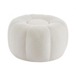 Pouf design fleur en tissu bouclette blanc DELPODA