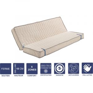 Literie Julien Matelas Ferme Pour tous Clic Clac + Alése 130x190 x 10 cm avec Latex Naturel sur Face Hiver Découpe ise 70 cm 5 zones de