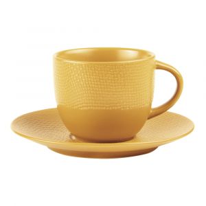 Tasse à thé et sous-tasse Vésuvio safran 22 cl (lot de 6) - Table Passion - Jaune - Grès