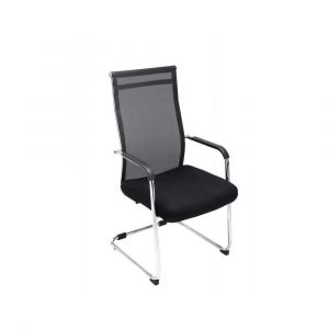 Décoshop26 Chaise pour visiteur fauteuil de bureau avec accoudoirs noir pieds chromé BUR10144