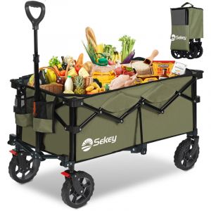 Sekey XL Chariot de Jardin 135L Pliable, Charrette de Transport, Chariot Pliable Compact, Pliable, Vert Olive