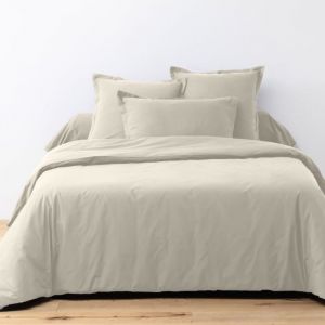 Parure de lit 2 places coton unie beige 240x260 cm