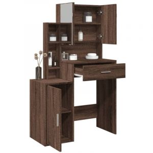 VidaXL Coiffeuse avec armoire chêne marron 80x35x132 cm, table de maquillage, coiffeuse de chambre à coucher, coiffeuse avec miroir