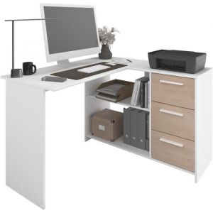 Image de Parisot Bureau d'angle 3 tiroirs - essentiel - Décor Blanc / Chene - 121,2 x 74,5 x 111 cm