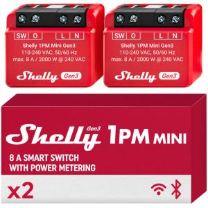 Shelly 1pm Mini Gen3 - Micromodule Interrupteur Wi-Fi, 1 Canal 8a, Compteur Consommation Électrique, Éclairage Connecté, Command