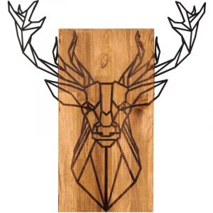 Cotecosy Décoration murale Chiara 61x66cm Cerf Bois Naturel et Métal Noir - Bois / Noir