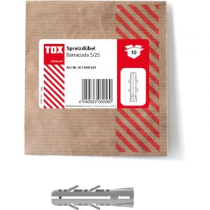 Tox Chevilles &agrave; expansion Barracuda 5x25 mm, chevilles pour pierre pleine et b&eacute;ton, valeurs de fixation tr&egrave;s &eacute;lev&eacute;es, montage simple, 10 pi&egrave;ces dans un emballage papier refermable, 013600021