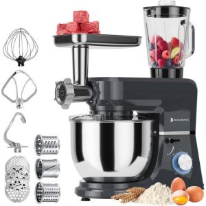 KitchenBrothers Robot de cuisine - Set complet - 15 accessoires - Robot de cuisine - 6L - 1500W - Anthracite
