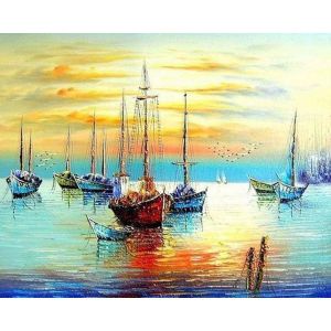 Figured'Art Peinture par Numéro Adulte Voiliers au port - Activité Manuelle Kit de Loisir Créatif DIY Numéro d'Art Complet - 40x50cm sans châssis en bois