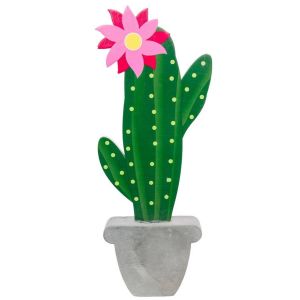 Ruedelafete Déco Cactus et fleur bois sur socle pot effet ciment 31cm