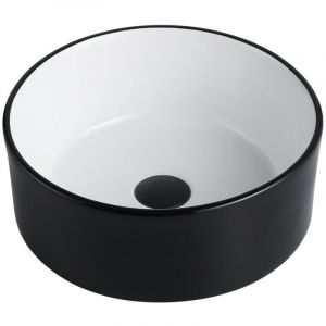 Vasque à poser ronde en céramique - Bicolore noir et blanc - 36 cm - KANELLE II