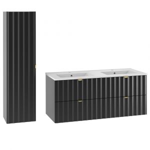 Ensemble meuble double vasque encastrée 120cm et colonne Lexa Noir
